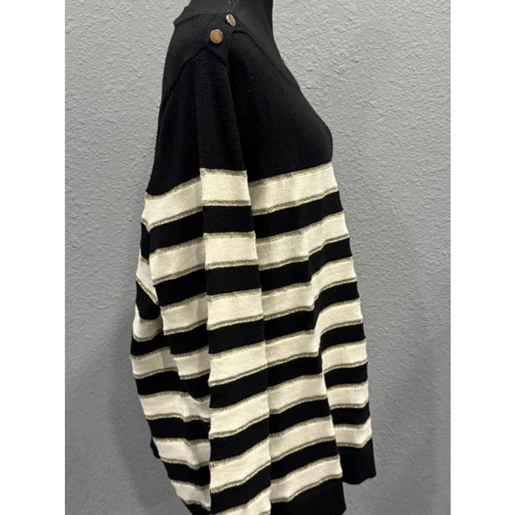 Lane Bryant Black and Gold Striped Sweater with Button Detail, Size 26/28 - Picture 4 of 7